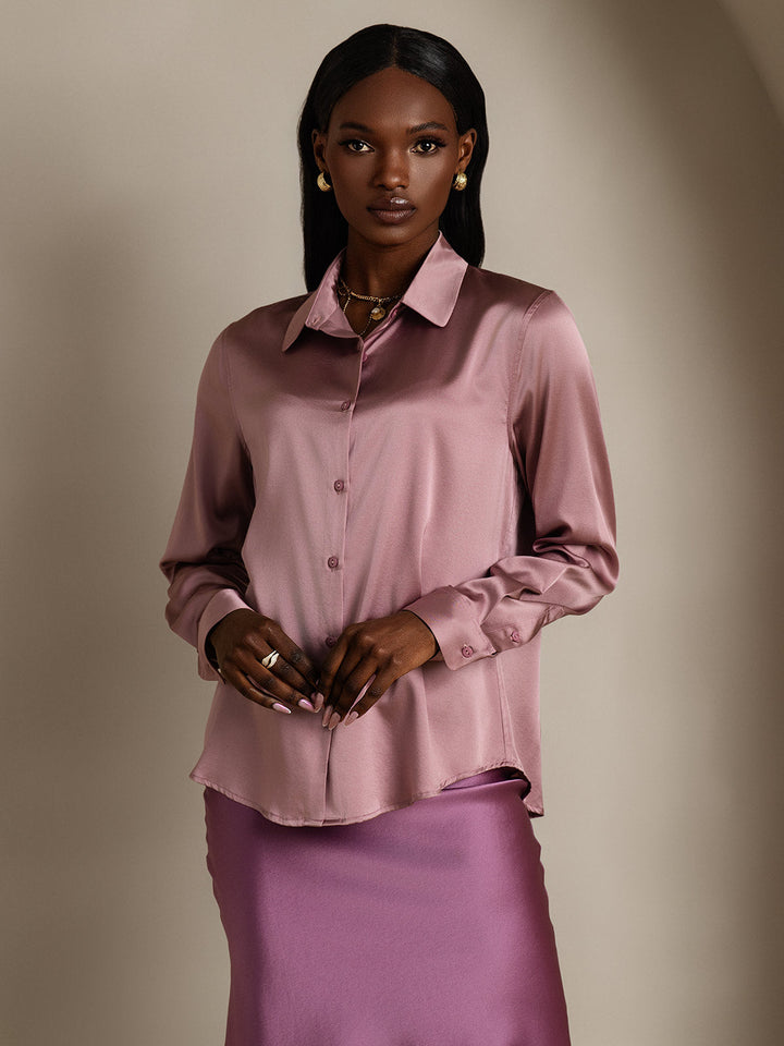 19Momme Silk Long Sleeve Lapel Collar Women's Shirt