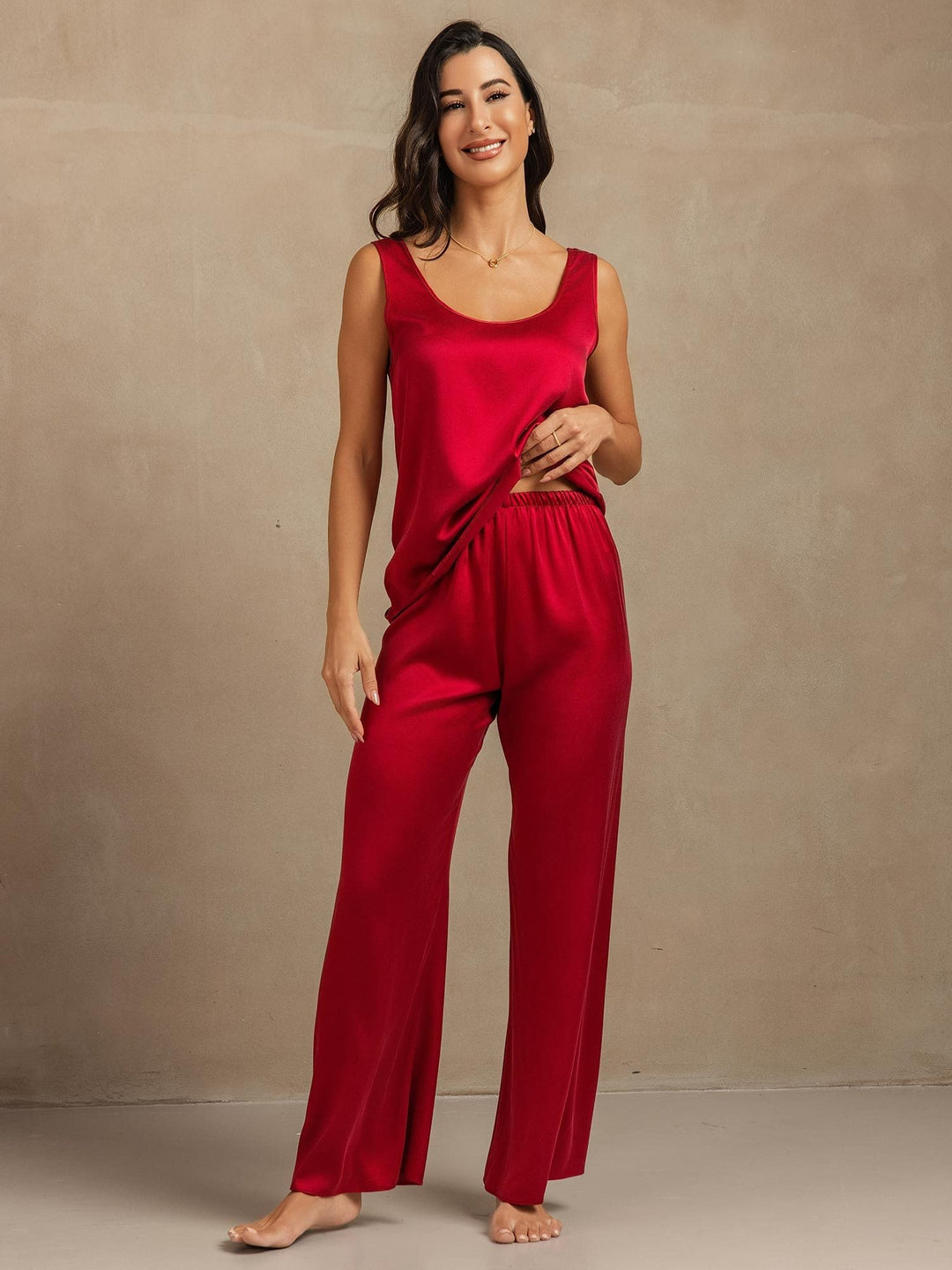 19Momme Washable Silk Tank Top & Wide Leg Pants Set