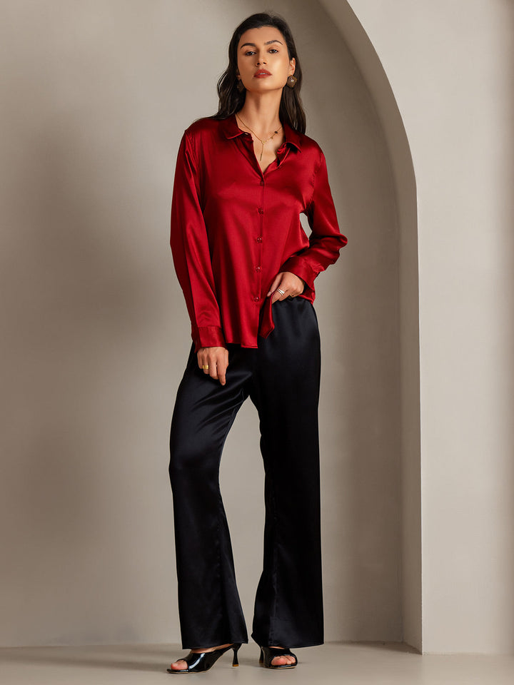 19Momme Silk Long Sleeve Lapel Collar Women's Shirt