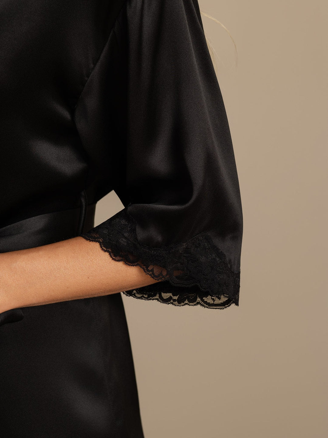 Pure Silk Basic Women's Robe with Lace Design