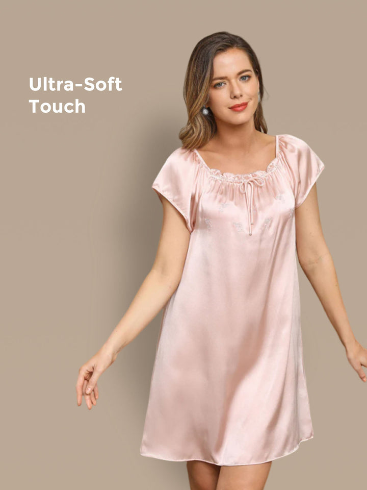 Pure Silk Cap Sleeve Square Neck Short Nightdress