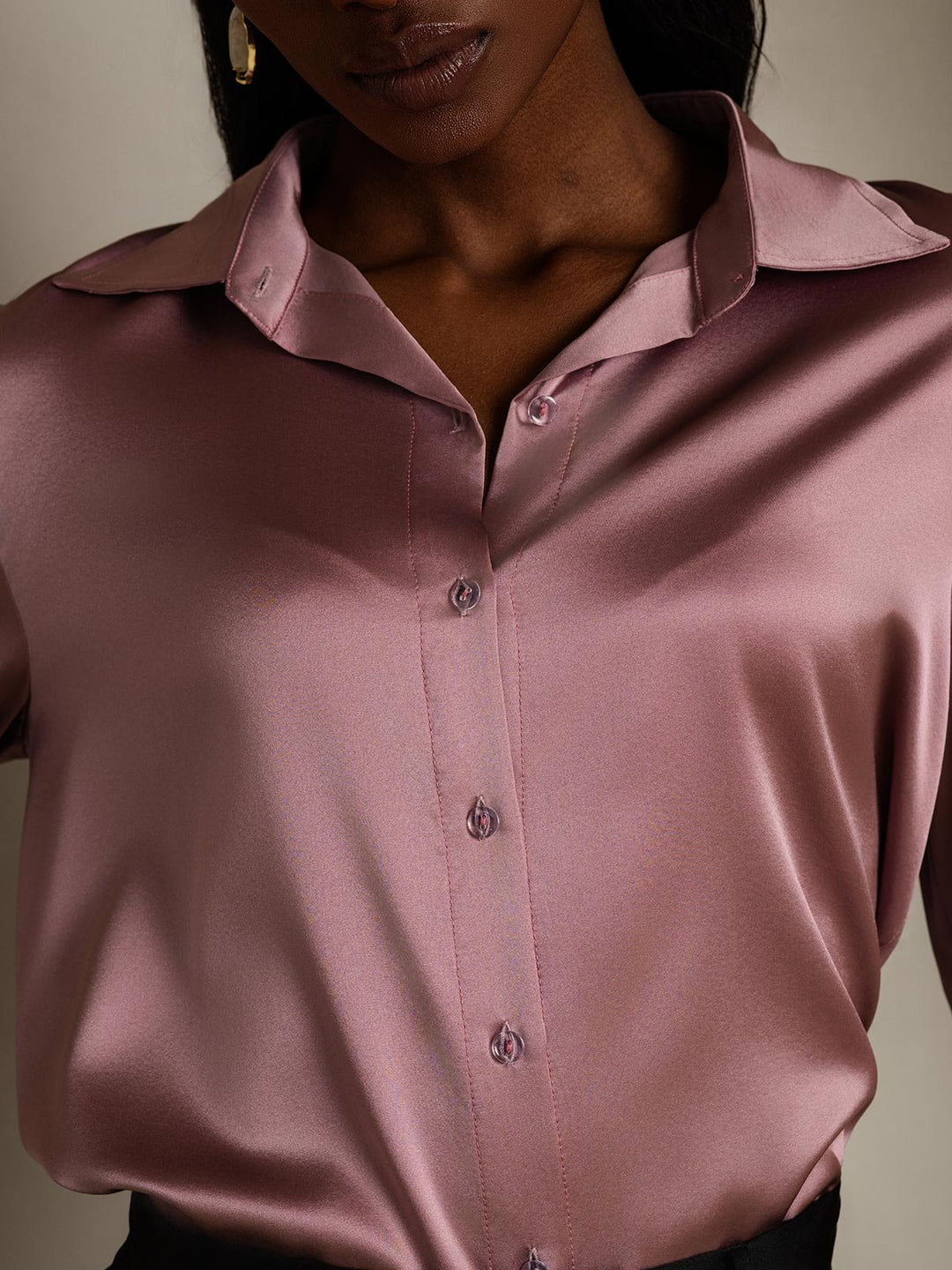 19Momme Silk 3/4 Sleeve Lapel Collar Women's Shirt with Button Up Design