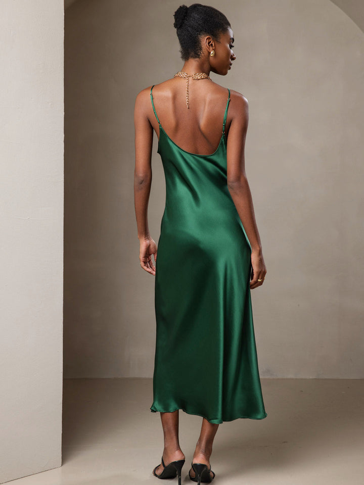 Pure Silk Spaghetti Strap Midi Dress
