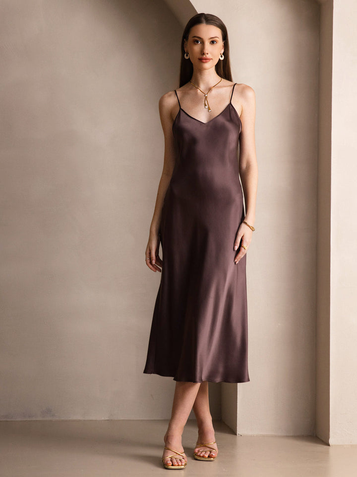 Pure Silk Spaghetti Strap Midi Dress