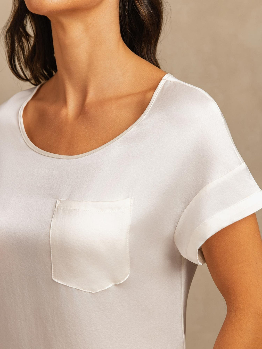 19Momme Washable Silk Short Sleeve Round Neck Short Nightdress
