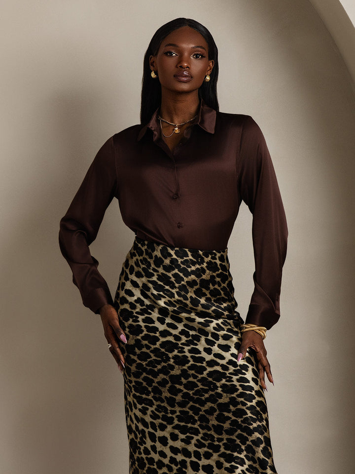 19Momme Silk Long Sleeve Lapel Collar Women's Shirt