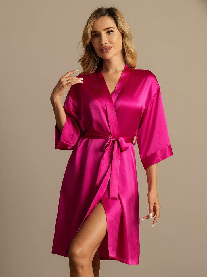 Pure Silk 3/4 Sleeve Women's Kimono Wrap Dressing Gown