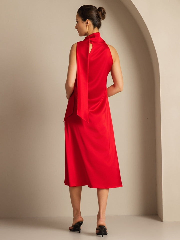 19Momme Silk Sleeveless Tie Neck Midi Dress