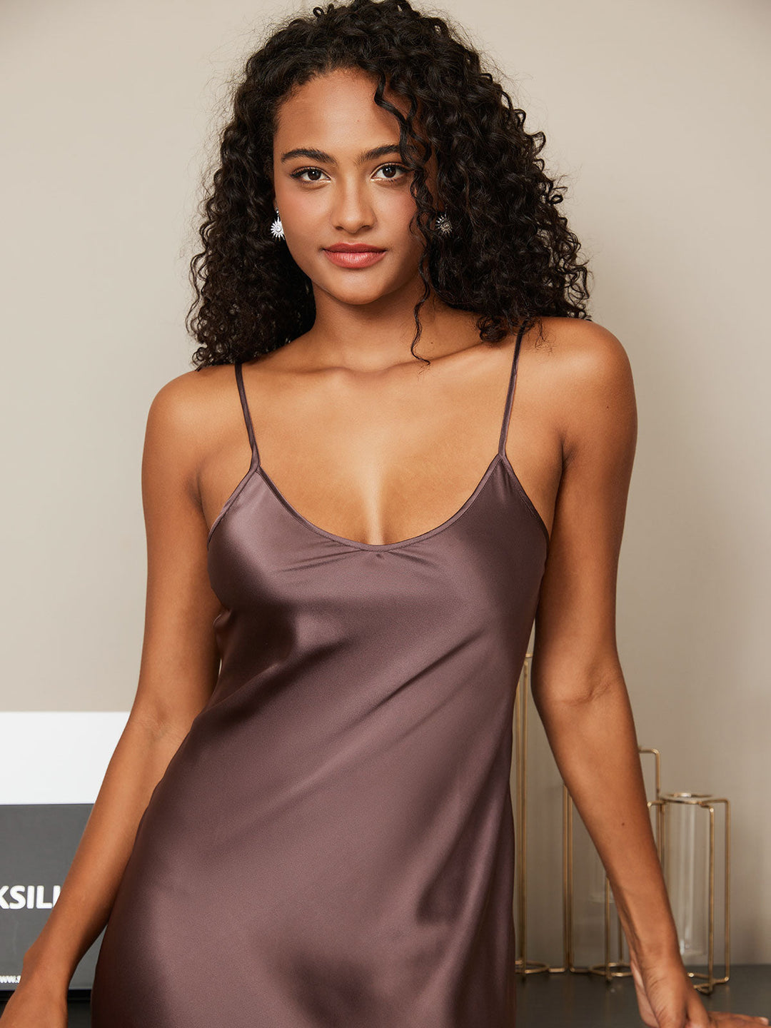 Pure Silk Spaghetti Strap V-neck Midi Nightdress