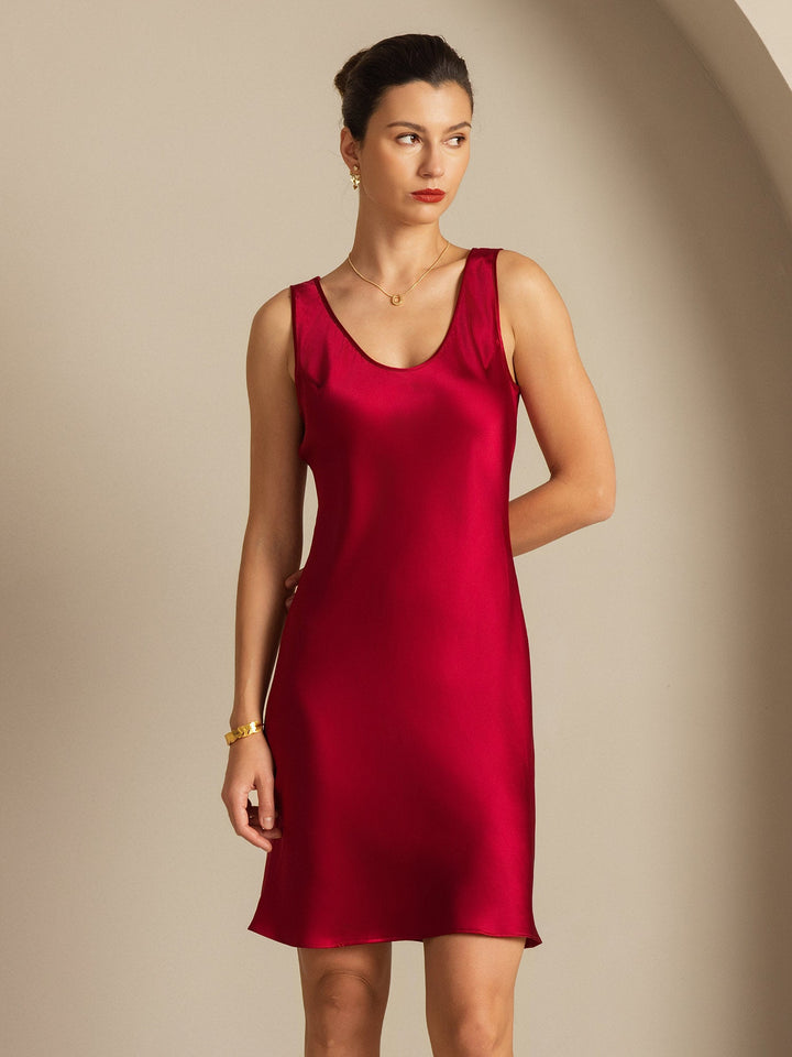Pure Silk Sleeveless U-Neck Short Nightdress