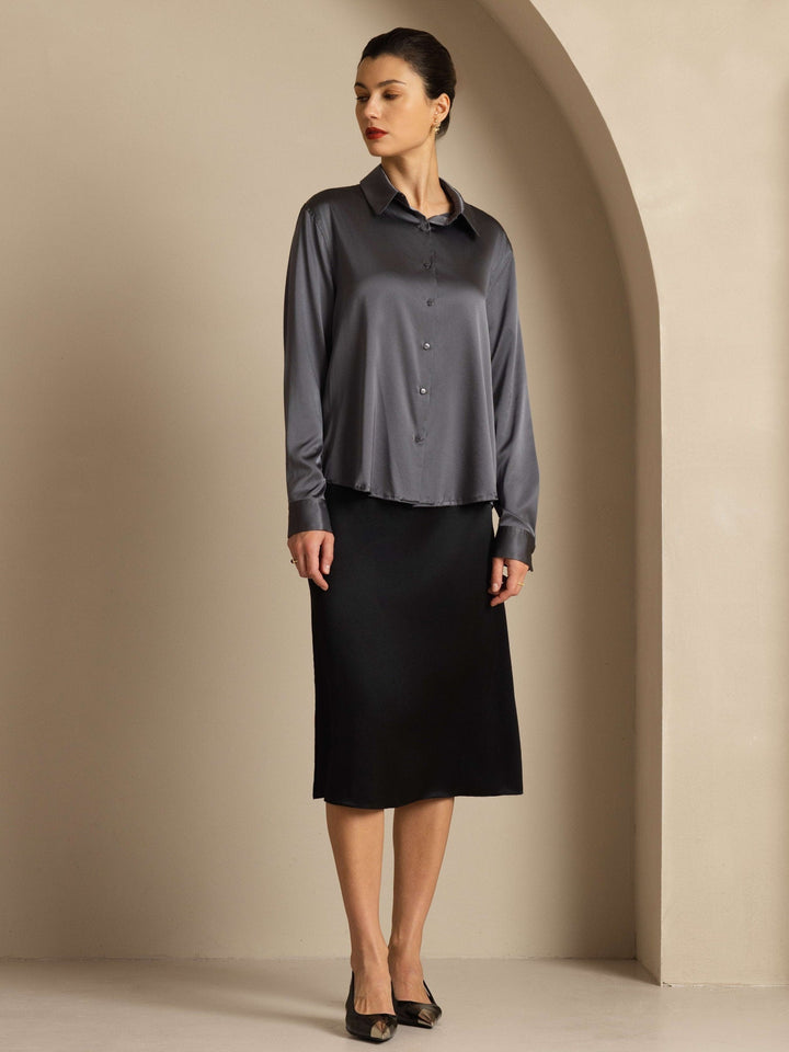 19Momme Silk Long Sleeve Lapel Collar Women's Shirt