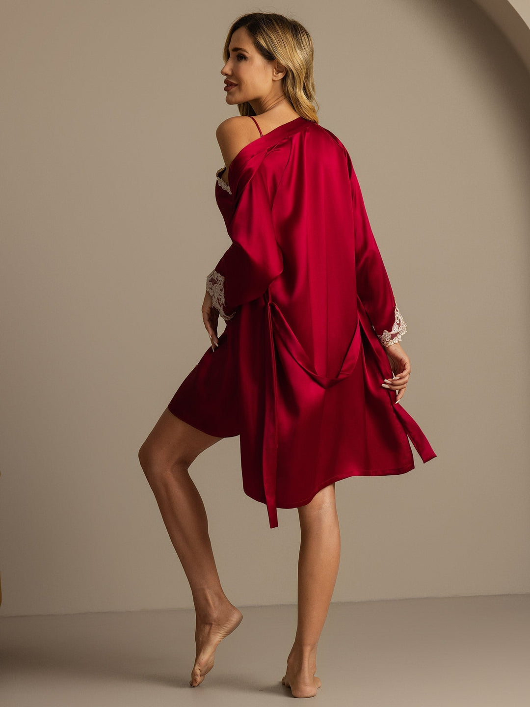 Elegant Pure Silk Nightdress&Dressing Gowns 2Pcs