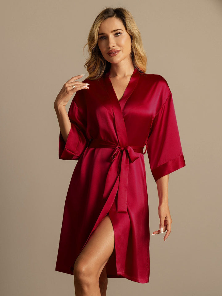 Pure Silk 3/4 Sleeve Women's Kimono Wrap Dressing Gown