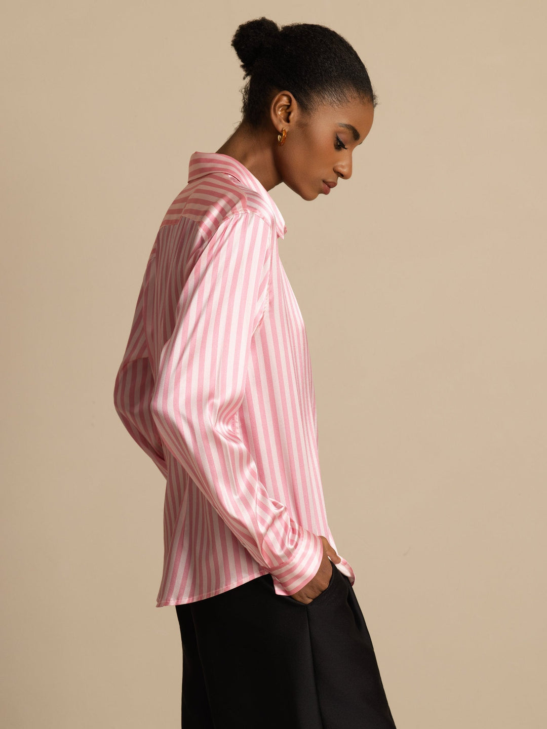 19Momme Silk Long Sleeve Lapel Collar Women's Shirt with Button Up Design