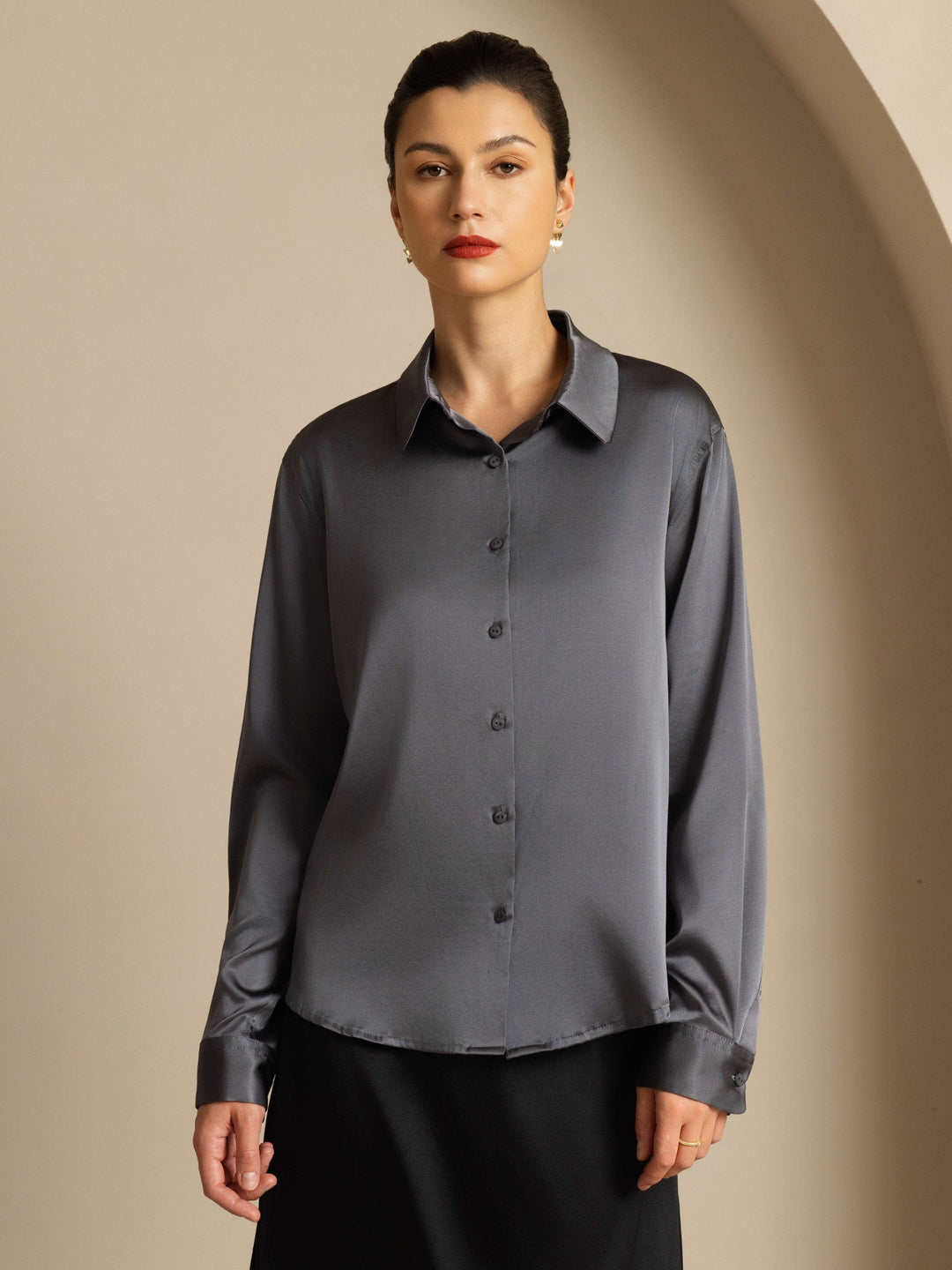 19Momme Silk Long Sleeve Lapel Collar Women's Shirt