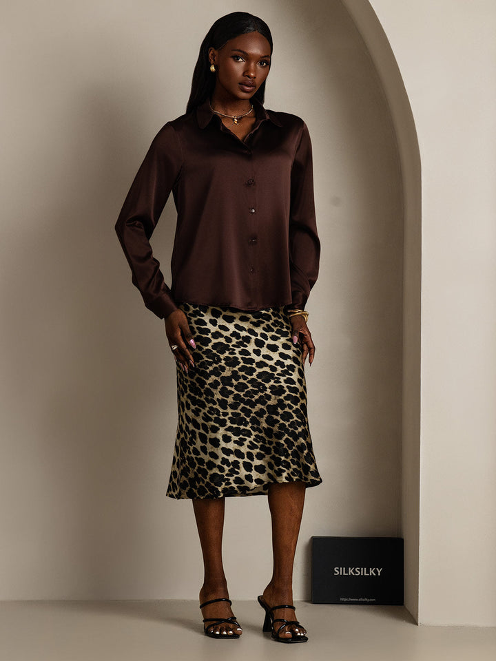 19Momme Silk Long Sleeve Lapel Collar Women's Shirt with Button Up Design
