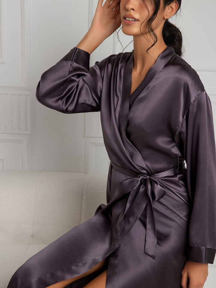 Women's Pure Silk Long Sleeve Midi Dressing Gown