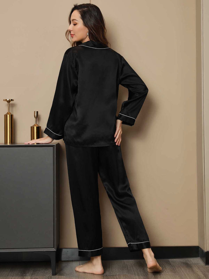 Pure Silk Notch Collar Button Up Women's Pyjamas Set