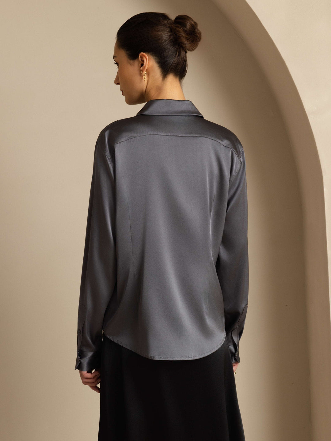19Momme Silk Long Sleeve Lapel Collar Women's Shirt