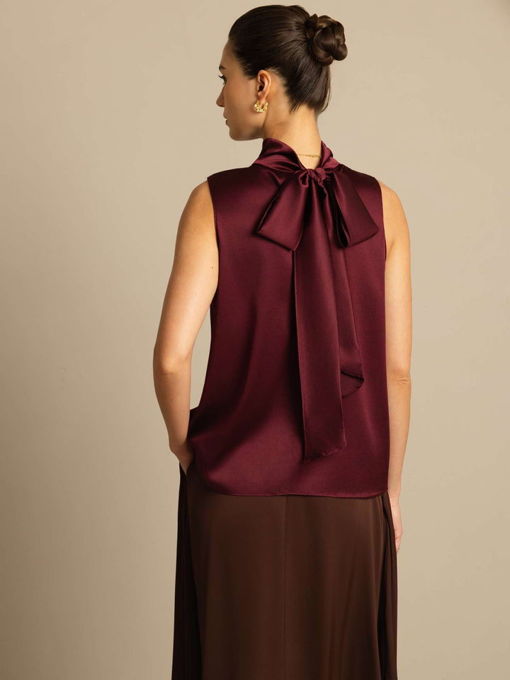 19Momme Silk Sleeveless Tie Neck Blouse