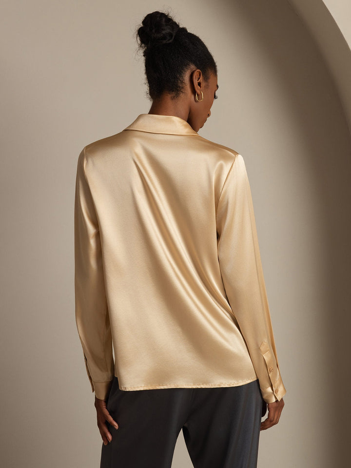 19Momme Silk Long Sleeve Lapel Collar Women's Shirt