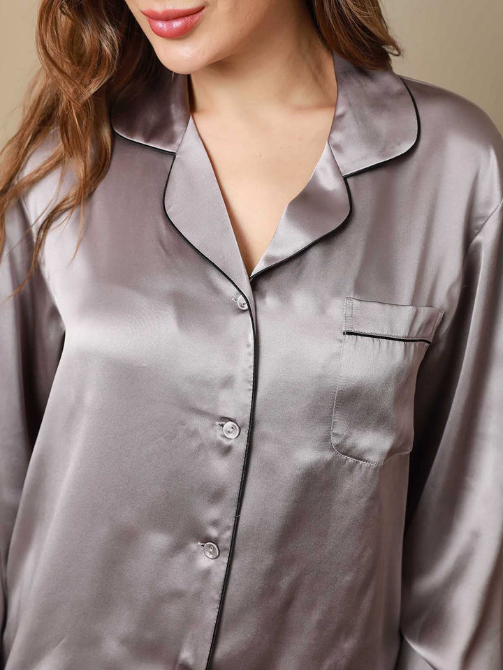 Women's Pure Silk Long Sleeve Notch Collar Pyjamas Set