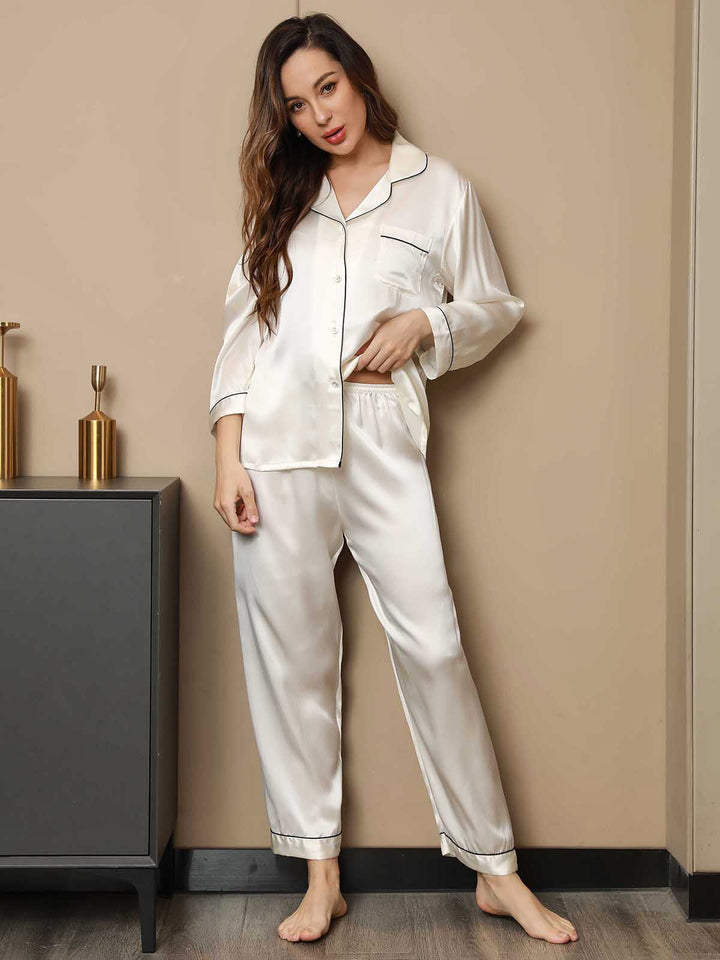 Pure Silk Notch Collar Button Up Women's Pyjamas Set
