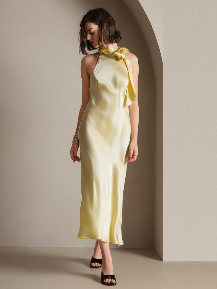 19Momme Silk Sleeveless Tie Neck Midi Dress