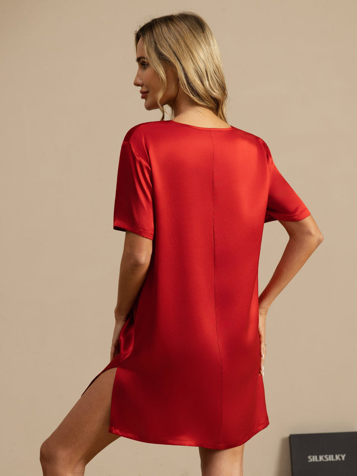 Women's Pure Silk Half Sleeve V-neck Short Nightdress