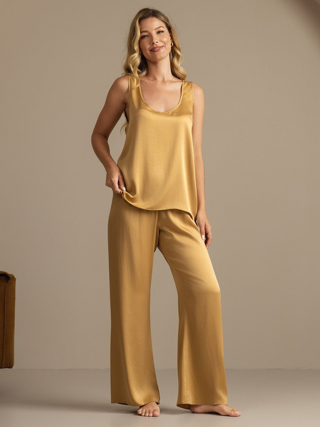 19Momme Washable Silk Tank Top & Wide Leg Pants Set