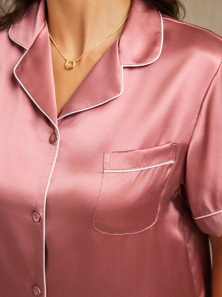 Women's Pure Silk Short Sleeve Notch Collar Pyjamas Set