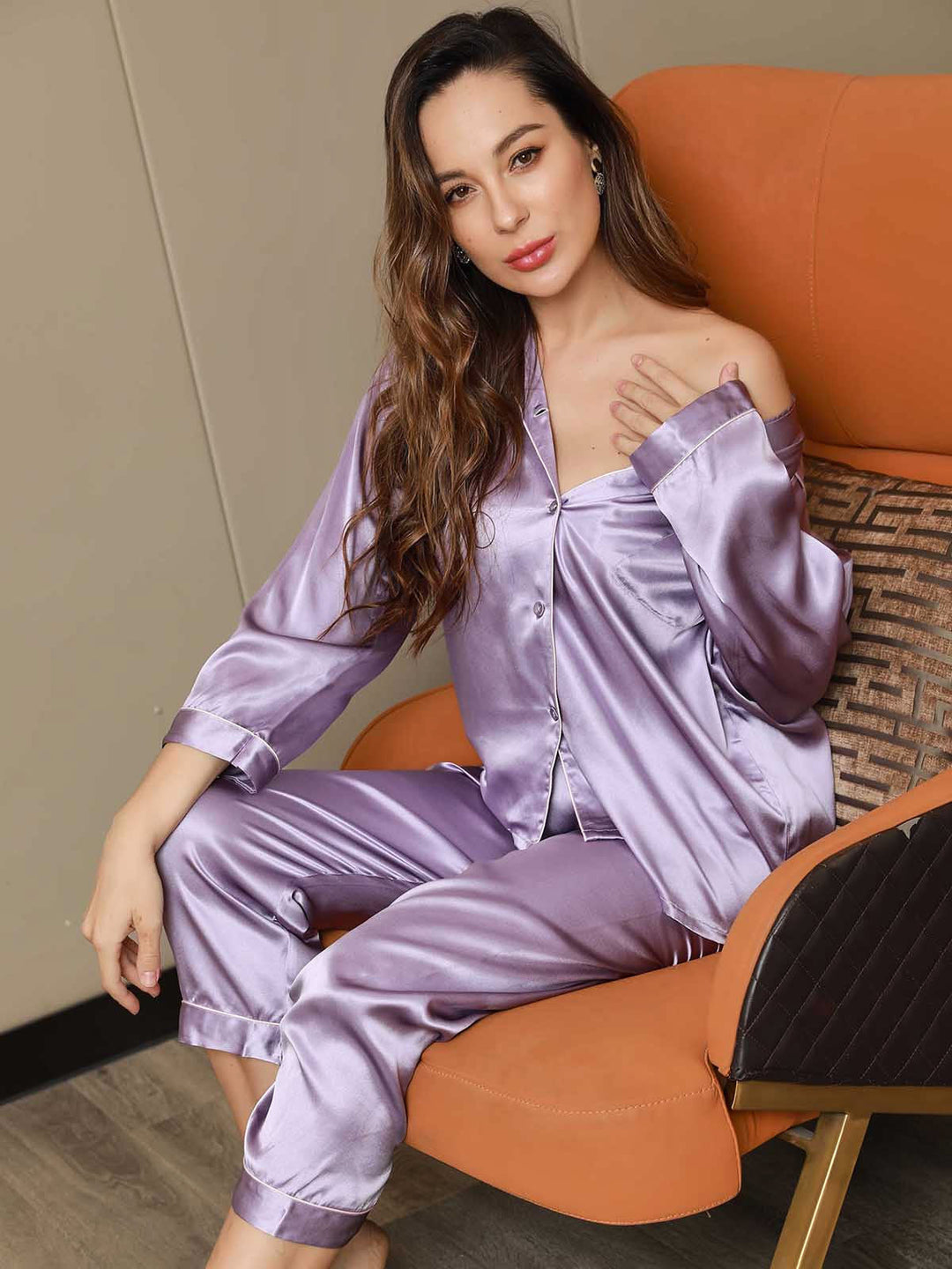 Pure Silk Notch Collar Button Up Women's Pyjamas Set