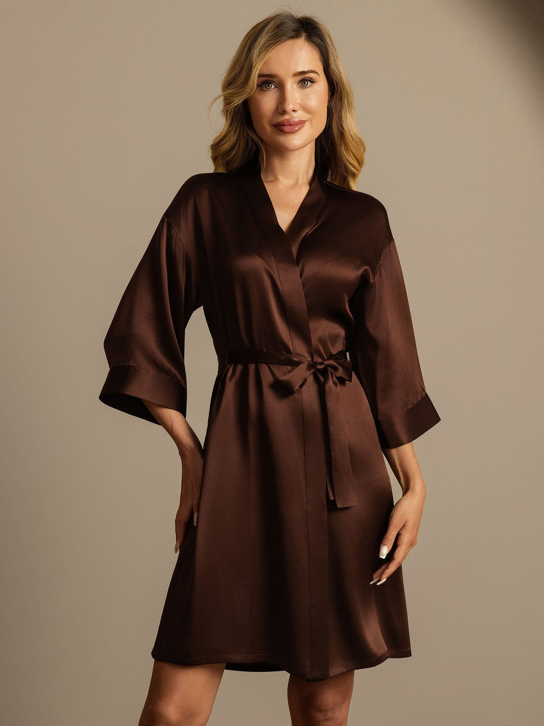 Pure Silk 3/4 Sleeve Women's Kimono Wrap Dressing Gown