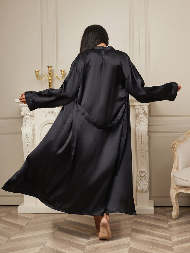 Women's Pure Silk Long Sleeve Midi Wrap Dressing Gown
