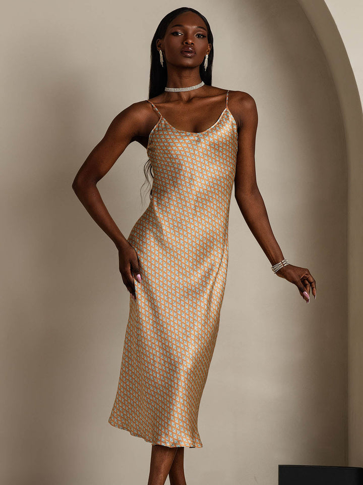 Women's Pure Silk Spaghetti Strap V-neck Midi Nightdress