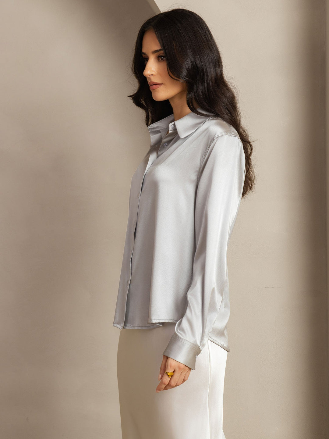 19Momme Silk Long Sleeve Lapel Collar Women's Shirt