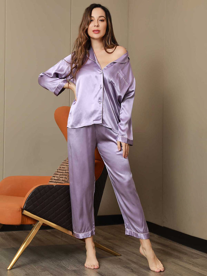 Pure Silk Notch Collar Button Up Women's Pyjamas Set