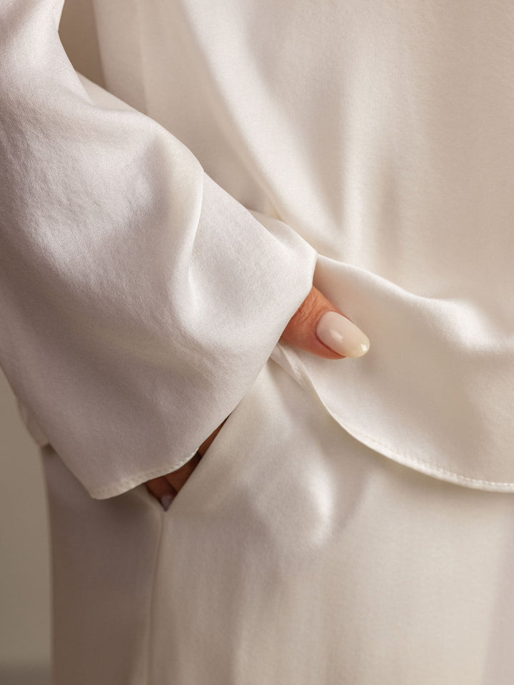 19Momme Washable Silk Long Sleeve Notch Collar Women's Pajamas Set