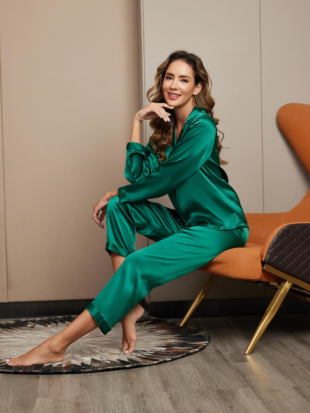 Pure Silk Long Sleeve Notch Collar Button Up Women's Pyjamas Set