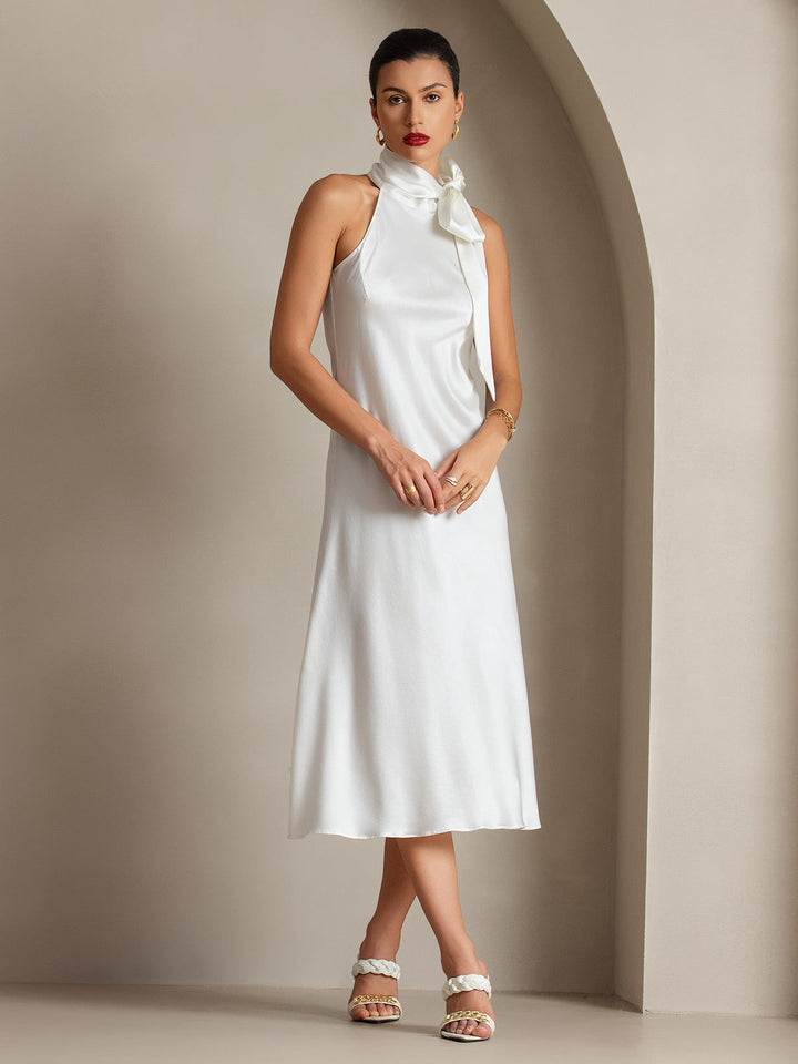 19Momme Silk Sleeveless Tie Neck Midi Dress