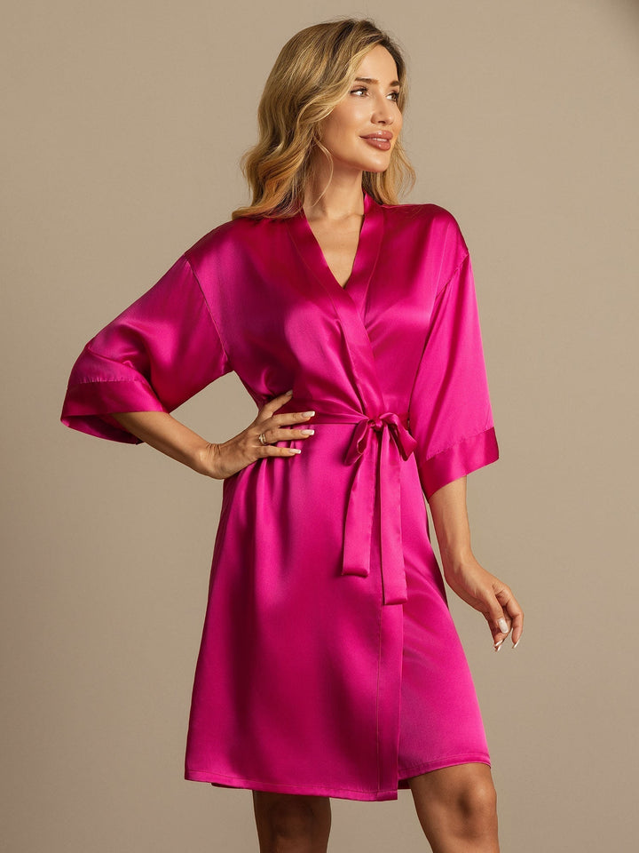 Pure Silk 3/4 Sleeve Women's Kimono Wrap Dressing Gown