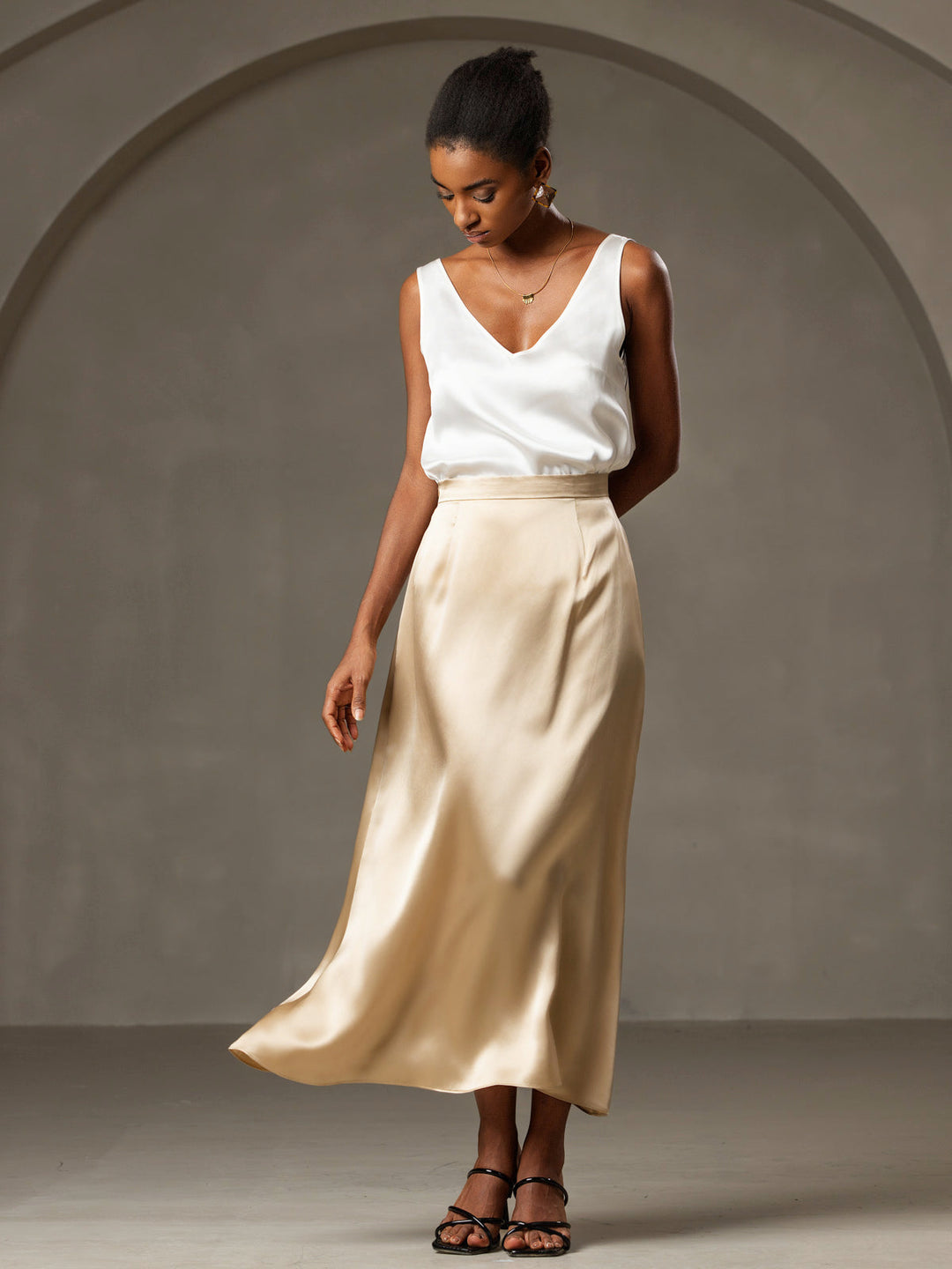 Clearance(Ships to UK Only) - Pure Silk Solid Color Wide Straps Camisole Top