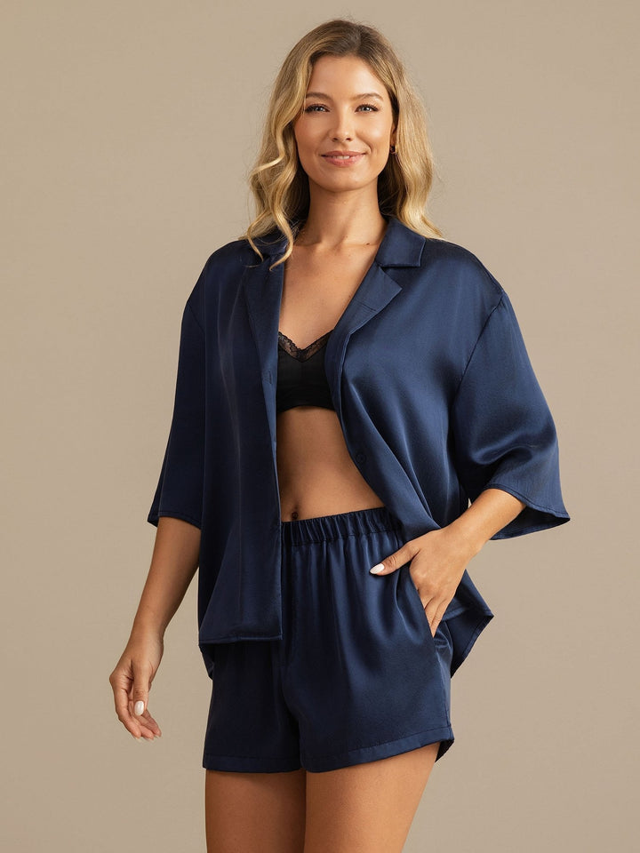19Momme Women's Washable Silk Notch Collar Pyjamas Set with Side Pockets