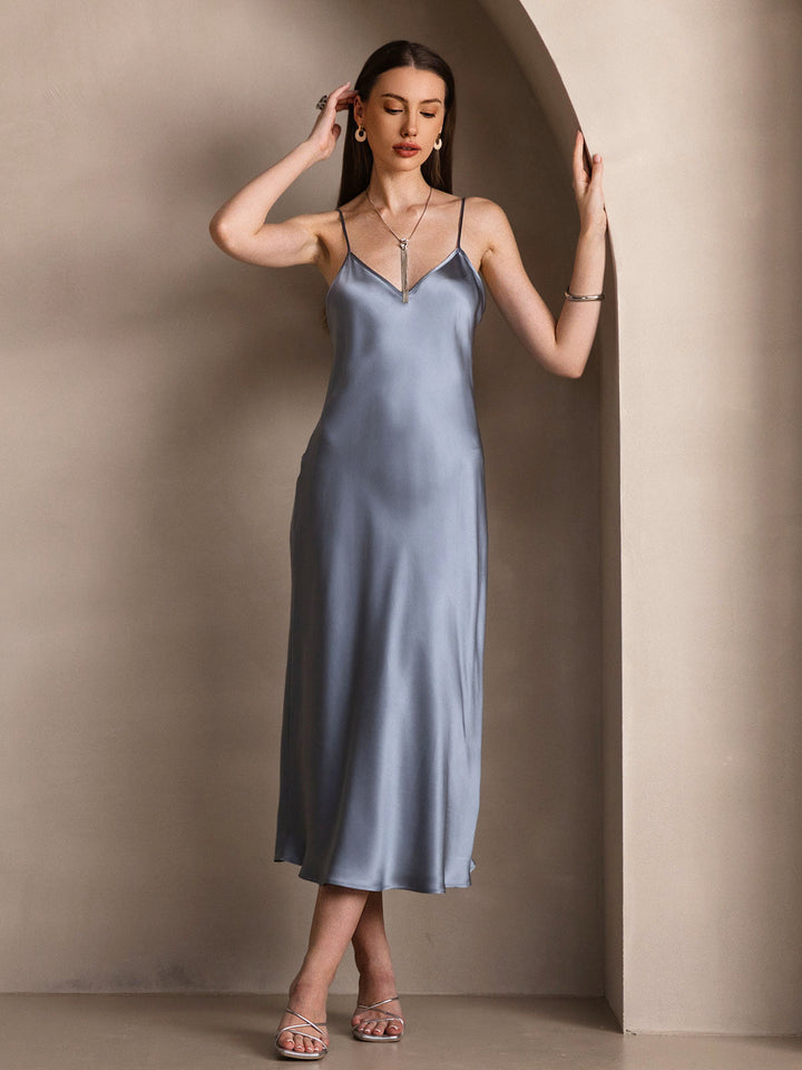 Pure Silk Spaghetti Strap Midi Dress