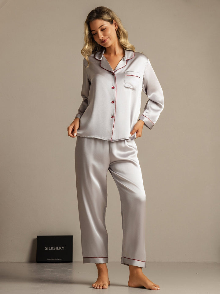 Pure Silk Notch Collar Button Up Women's Pyjamas Set