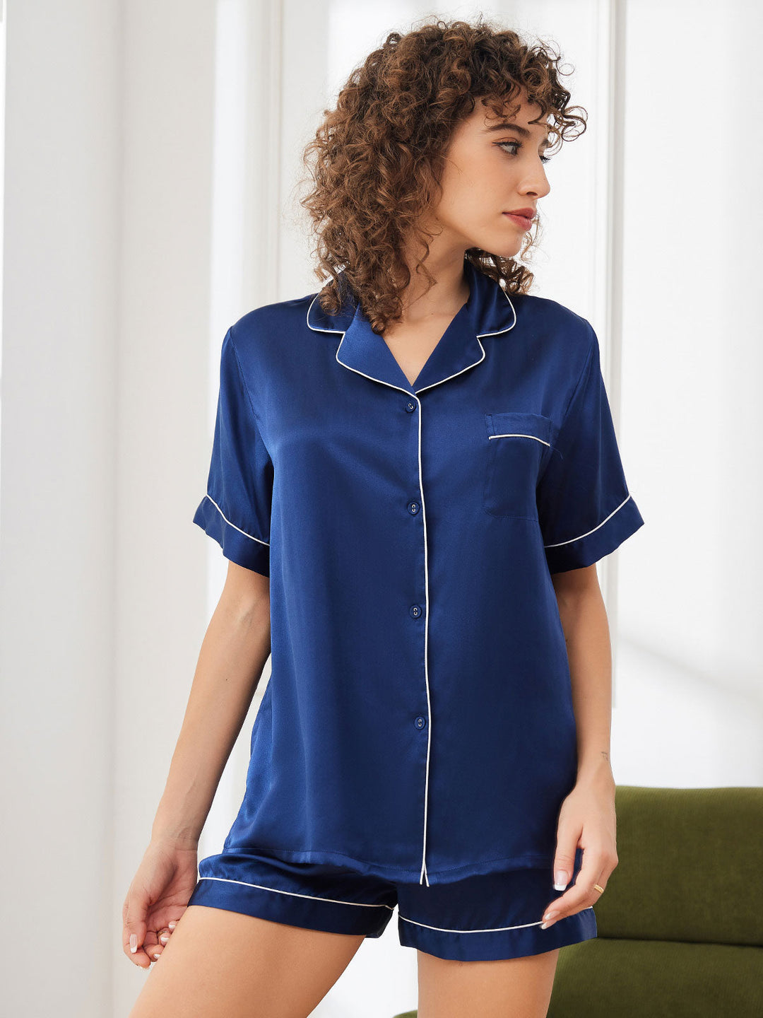 Pure Silk Short Sleeve Button Up Women's Pyjamas Set
