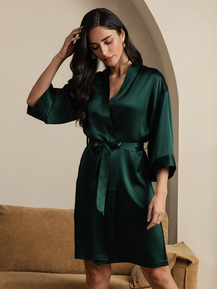 Pure Silk 3/4 Sleeve Women's Kimono Wrap Dressing Gown