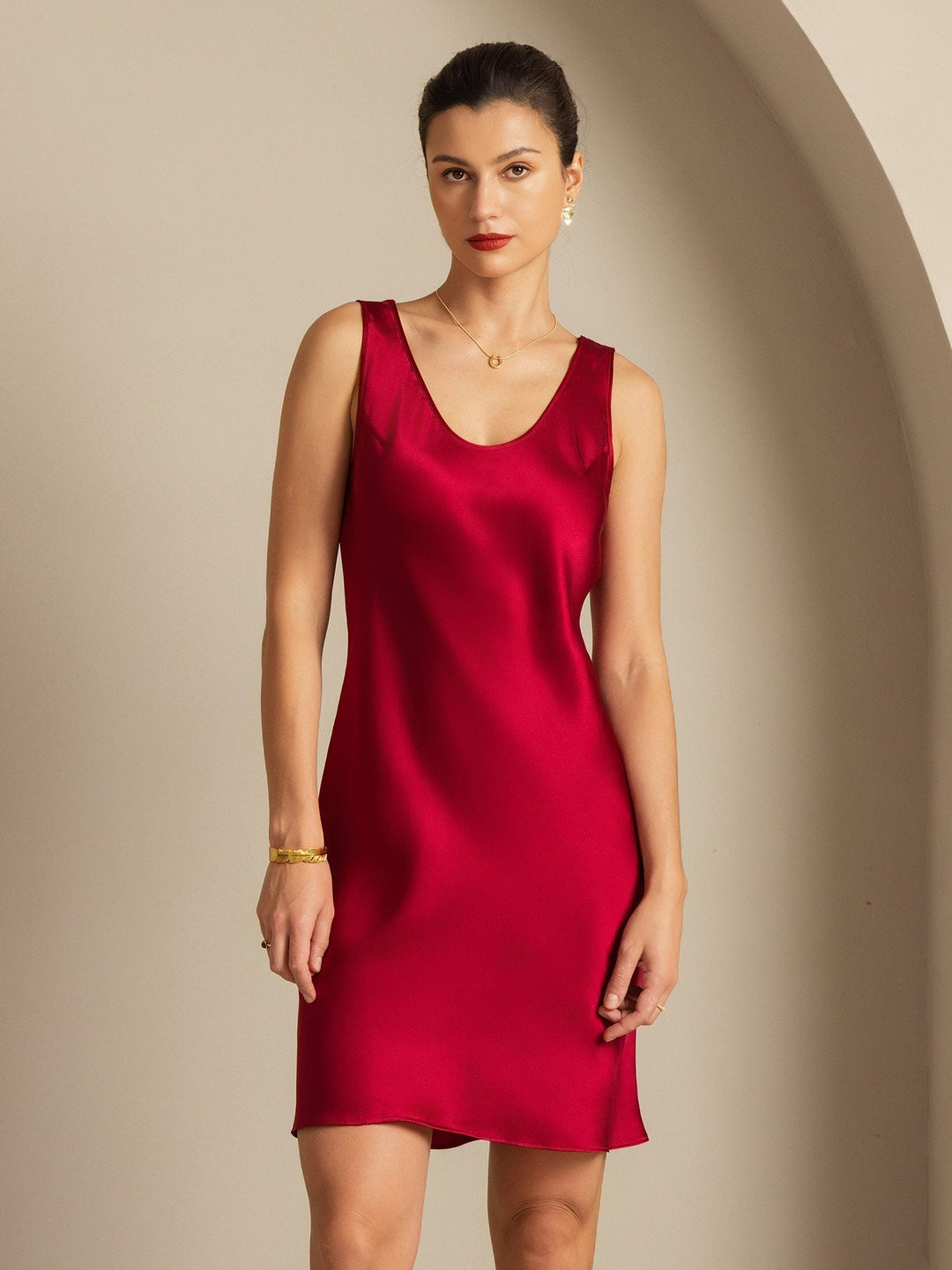 Pure Silk Sleeveless U-Neck Short Nightdress