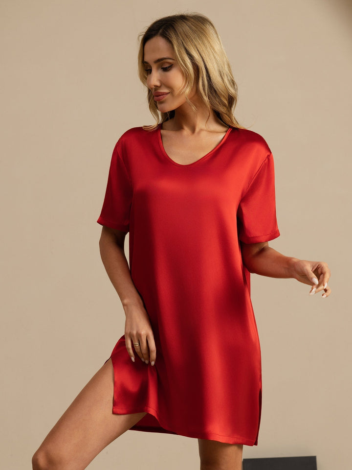 Women's Pure Silk Half Sleeve V-neck Short Nightdress