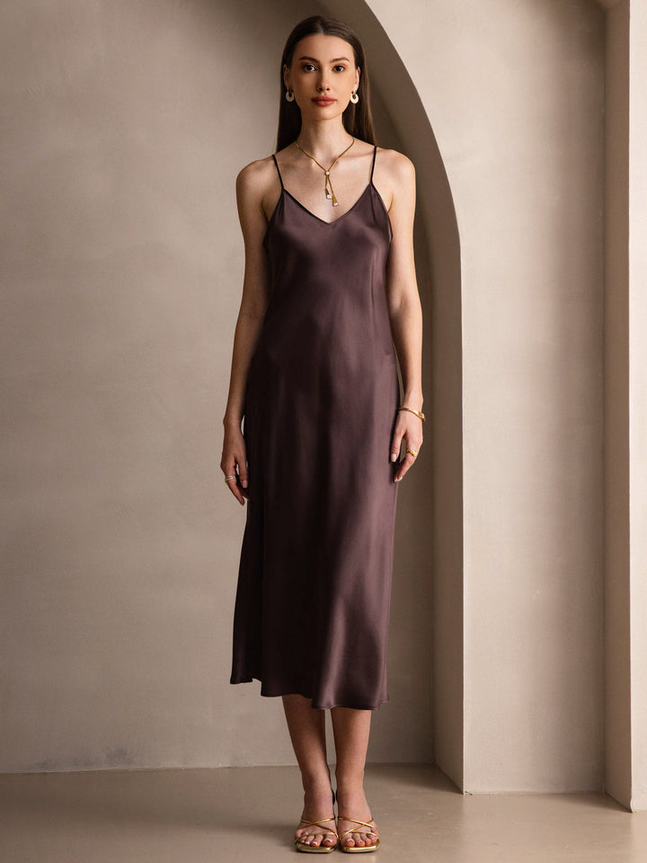 Pure Silk Spaghetti Strap Midi Dress